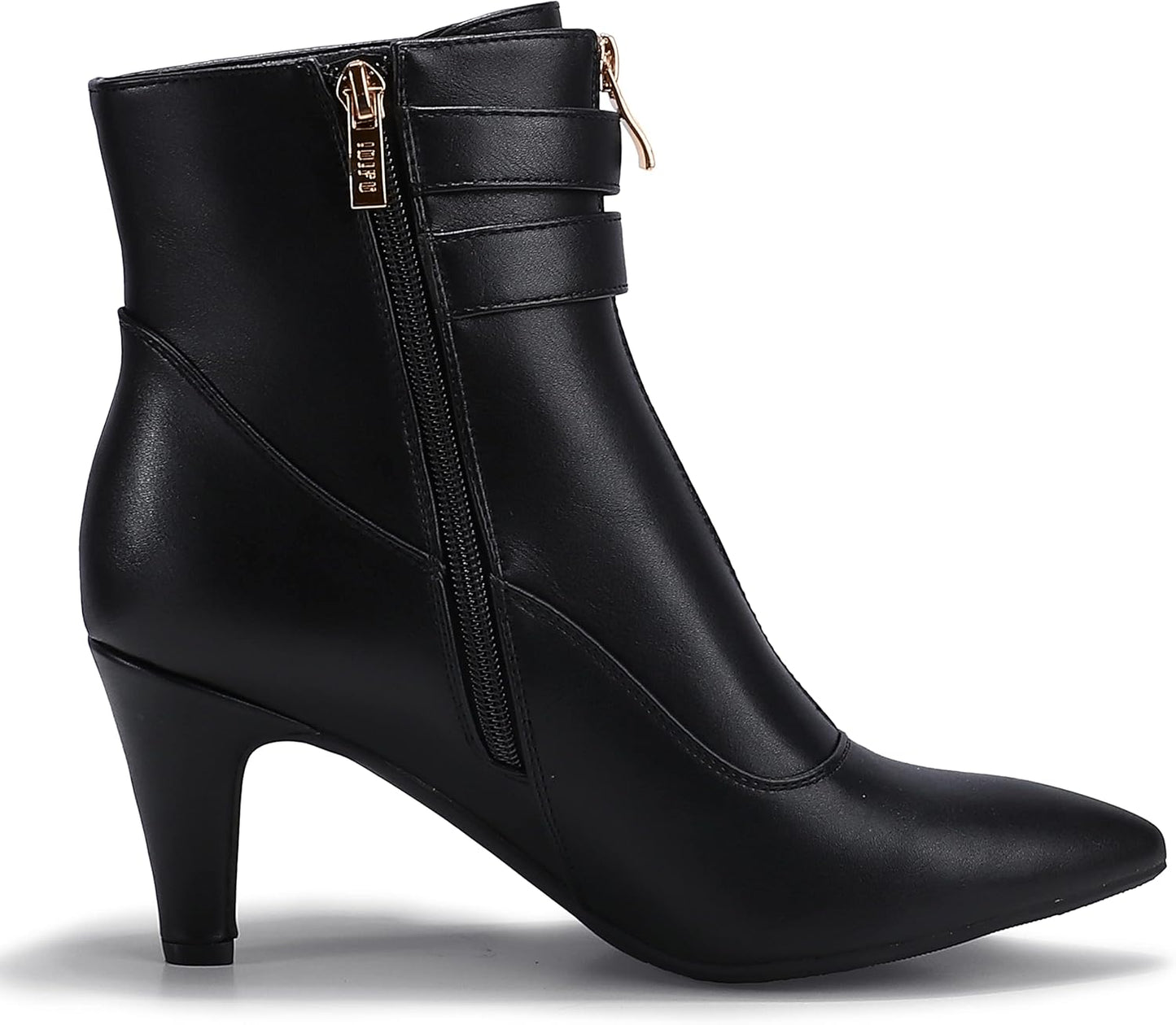 Women'S Pointed Toe Metal Buckle Two Strap Ankle Booties Side Zipper Kitten Heel Dress Classic Short Boots
